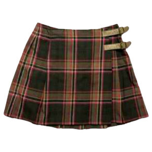 Tommy Hilfiger Plaid Wrap Mini Skirt, 12, Pleated Preppy Tartan, Olive